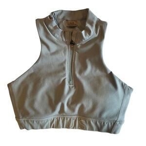 ILUS Womens XS Sage Green Quarter Zip Mock Neck Sports Bra Athleisure Gym Top
